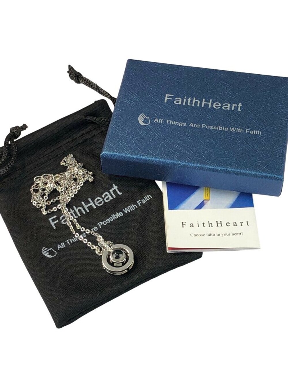 FaithHeart Necklace Adjustable up to 20" Silver Tone NIB